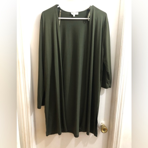 Sweaters - Olive Green Longline Duster Cardigan Open Front Lightweight Knit Kimono style